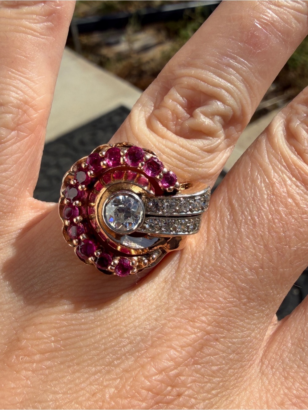 Antique Diamond and Ruby Cocktail Ring